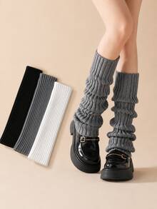 3/2/1Pair Sock Sleeves,Slouchy Sock Covers, Minimalist Solid Color Soft Slouch Socks, JK Style Striped Mid-Calf Slouchy Sock Covers, Y2K Style Leg Warmers, Warm Calf-Length Sock Covers, Suitable For Home & Outings In Spring, Autumn & Winter - Multiple Styles - View 7