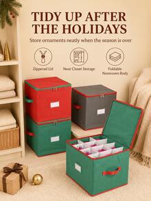 Christmas Decoration Storage Box - 64 Compartment Holiday Ball Storage Box, Equipped With Double Zipper Top Cover, Reinforced Handles And Transparent Label Slots, Durable Non-Woven Fabric Material, For Storing Christmas Tree Decorations - Multicolor - View 3