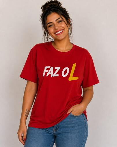 Camiseta Estampada  Faz o L Moda Casual Básica Confortável Streetwear Look Feminino Dia a Dia