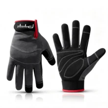 1 Pair High Sensitivity Touchscreen Work Gloves, Wear-Resistant Shock-Absorbing Padding, Adjustable Wrist, Suitable For Multiple Work Scenarios, Construction And Gardening - Red - View 2