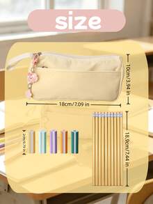 Cream Style Double-Layer Pencil Case Stationery Set, Includes Large Capacity Pencil Case, 10 Pencils And 5 Colored Erasers, Complete Set Of Daily Writing Supplies. Simple And Soft Macaron Color Scheme, Cute And Healing, Popular Among Students. The Pencil Case Features A Double-Layer Partition Design, Large Opening With Expanded Space, Smooth Zipper Opening And Closing, Paired With Cute Cartoon Pendant, Outstanding Appearance. - Sets - View 2