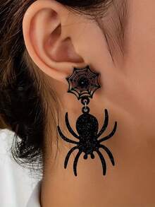 A Pair Of Halloween Heart-Shaped Spider Earrings, Gothic Bridal Accessories, Halloween Jewelry, Suitable For Halloween, Parties, And Holiday Gifts. - Multicolor - View 4