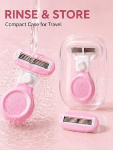 Women's 5-Blade Body Razor, Manual Bikini Shaver, Replaceable Blade Head, Flexible Swinging Blade, Non-Slip Handle, Comes With Travel Storage Box, Dry And Wet Use, Suitable For Legs, Underarms And Bikini Line - Multicolor - View 3