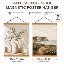 FRAMVIO 2 Pack Magnetic Poster Hanger Frame, Natural Wood Hanging Kit For Canvas Print, Photo & Artwork, Magnetic Wood Wall Frame For Diamond Painting, Easy DIY Poster Hanger, Multiple Sizes Available - Teak Wood - View 10