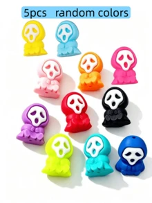 10pcs Mixed Color Scream Ghost Mini Silicone Beads, Soft Silicone Jewelry Making Accessories DIY Beaded Accessories, Suitable For Girls' Handmade Pen Decoration Halloween Craft Accessories, Party Decorations - Multicolor - View 5