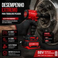 Chave de Impacto Sem Fio Motor DC Sem Escova 500W Torque Máximo 400N.m 2 Velocidades 2 Baterias Visor de Carga Maleta Completa Para Mecânica Veicular e Obras - Vermelho - Visão 7
