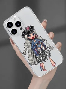 1pc Transparent Cool Curly Hair Girl Personalized Minimalist Full Coverage TPU Shockproof Phone Case Compatible With Apple 18 17 16 15 14 13 12 11 Pro Max Air And Series - Multicolor - View 4