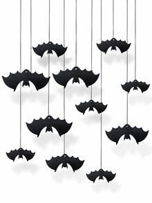 8/24pcs Black Bat Hanging Decorations, 2 Sizes, With Ribbons, Halloween Ceiling And Wall Hanging Bats, Suitable For Indoor Halloween Party, Haunted House Decor And Room Decoration, Porch Decor Hanging Banners, Halloween Party Bat Decorations - Black - View 7