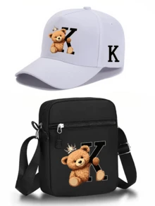 1pc/2pcs Crown Bear Personalized Pattern Design Printed Unisex Curved Brim Baseball Cap And Crossbody Bag, Street Fashion Outdoor Sports Baseball Cap And Bag, Adjustable, Gift For Yourself Or Friends - Multicolor - View 13