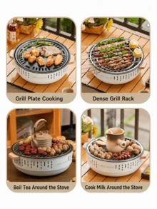 CAMEL CROWN Charcoal Brazier For Indoor Warm Tea Brewing, Portable BBQ Grill For Outdoor Barbecue, Meat Grilling, Picnic & Backyard Use - Off White - View 3