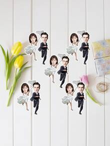 18/25件客製化婚禮情侶貼紙，婚紗與西裝網袋奔跑情侶，趣味派對裝飾，婚禮剪貼簿裝飾貼紙 - 彩色 - 查看 5