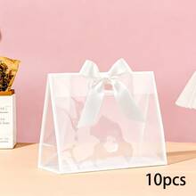 10pcs Clear Plastic Gift Bags With Punch Handle, Reusable, With Ribbon, Suitable For Birthday, Wedding, Bridal Shower, 12 X 10 X 5 Inches (White And Black) - Gift Bag - View 12