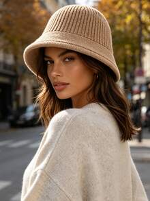 1-Day Knit Bucket Hat, Windproof, Sun Protection, UV Protection, 3D Textured, Foldable, Fashionable & Versatile, Elegant Style, Soft & Comfortable, Breathable, Multi-Functional, Flattering Skin Tone, Slimming Face, Suitable For Beach, Outings, Hiking, Cycling - Multicolor - View 2