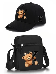 1pc/2pcs Crown Bear Personalized Pattern Design Printed Unisex Curved Brim Baseball Cap And Crossbody Bag, Street Fashion Outdoor Sports Baseball Cap And Bag, Adjustable, Gift For Yourself Or Friends - Multicolor - View 14