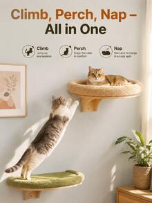 Wall-Mounted Cat Bed, Space-Saving Floating Cat Wall Perch With Round Cushion, Indoor Cat Elevated Resting Platform - one-size - View 7