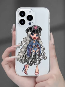 1pc Transparent Cool Curly Hair Girl Personalized Minimalist Full Coverage TPU Shockproof Phone Case Compatible With Apple 18 17 16 15 14 13 12 11 Pro Max Air And Series - Multicolor - View 3