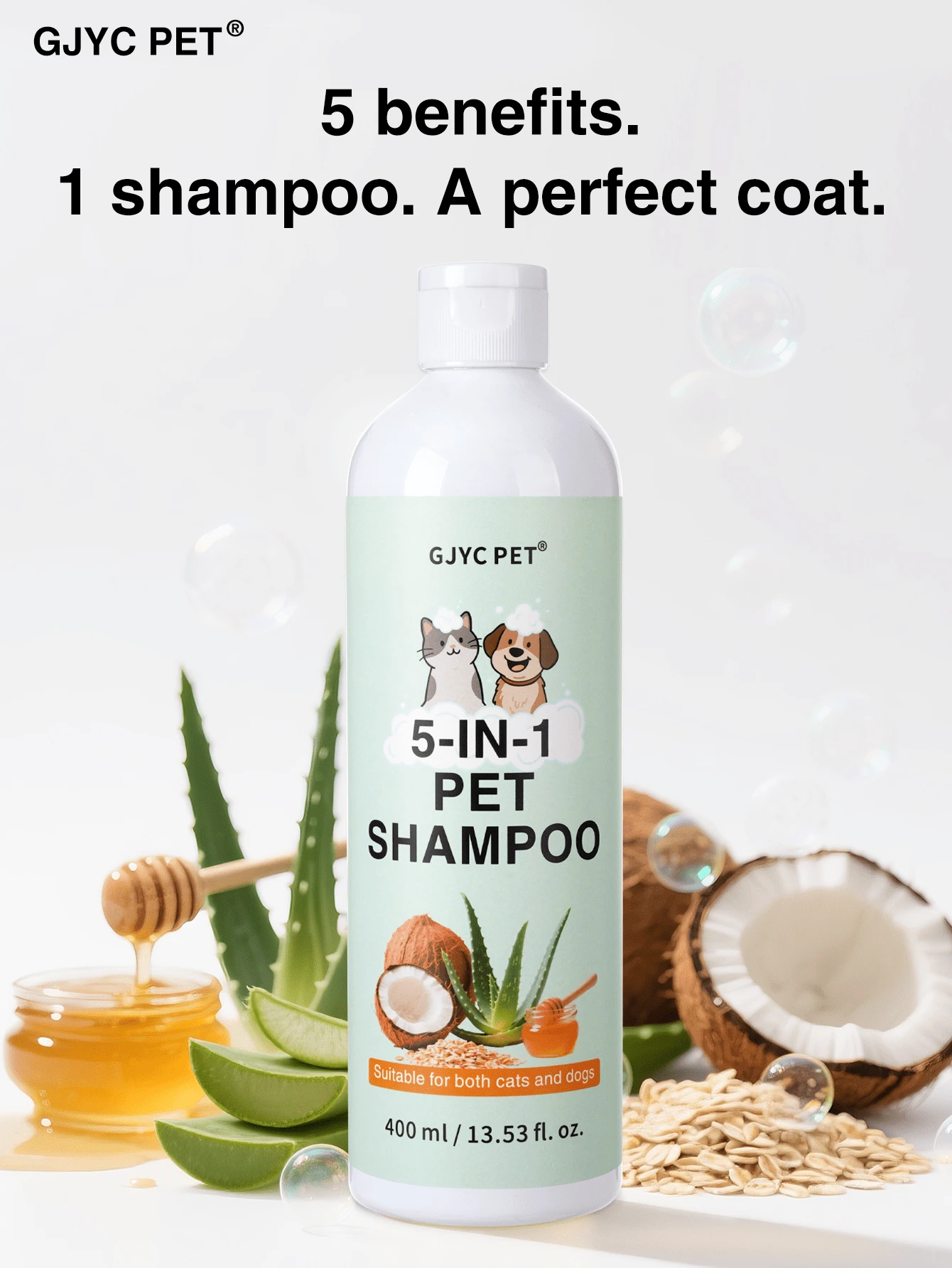 GJYC PET Shampoo per cani 5-in-1, lenisce il prurito della pelle! | naturale, avena e aloe vera | Lavaggio delicato per cuccioli dalla pelle sensibile | Rimuove l'odore del cane - Multicolore - Visualizzare 1