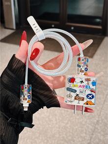 Pelindung Kabel Charger dengan Motif Kartun Lucu dan Indah, Pesawat Terbang, Huruf, dan Huruf, + Tali Pelindung Kabel Data 1.4M, Kompatibel dengan Charger Apple 20W, Casing Pelindung Charger Apple Minimalis, Cocok untuk Ponsel 20W 15/16 Pro Max, Anti Gores, Anti Gigit, Cocok untuk 13/14 Plus/17/16PROMAX, Hadiah untuk Pacar - MultiWarna - View 2