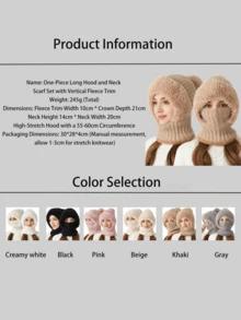 6 Colores Estilo Coreano Pasamontañas Todo en Uno de Punto, Conjunto de Gorro Bufanda Máscara Facial 3 en 1 Forrado de Felpa, Ribete de Piel, Talla Única Elástica, Resistente al Viento Cálido Invierno Ciclismo Esquí Navidad Exterior Uso Diario Gorro Cálido - Multicolor - Ver 9
