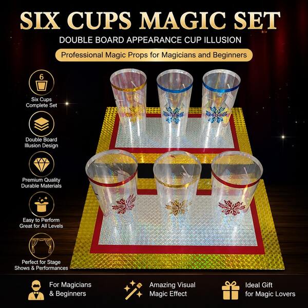 6-Cup Magic Trick Prop Set - Double Board Appearing Cup Illusion Stage Prop, Suitable For Magicians And Beginners