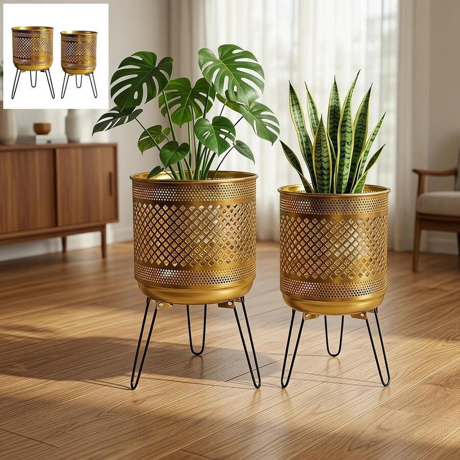 2pcs Classic Hollow Iron Flower Pot Set, Exquisite Design, Suitable For Home Balcony And Yard Decorative Flower Pot Group. Tripod Design Provides Stable Support For Flower Pots. Gardening Gift, Home Decor - Tripod Plant Stand - View 1