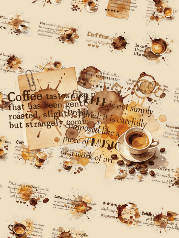 50pcs Vintage Coffee Stain English Transparent Stickers, Suitable For Water Bottles, Desks, Pen Holders, Scrapbooks, Helmets, Skateboards, Etc., Personalized Decorative Stickers Birthday Holiday Gift