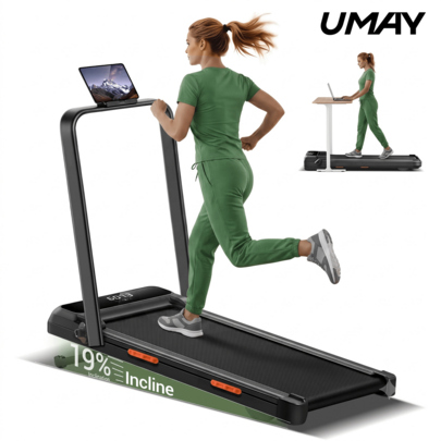 UMAY Tapis roulant pieghevole con inclinazione del 15%, tappetino da passeggio sotto la scrivania 4 in 1, pieghevole, 8 km/h, per l'ufficio domestico, tapis roulant portatile con motore da 2,5 CV per jogging/corsa con telecomando e display LED, capacità di carico di 136 kg