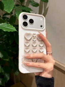 3D愛心吸盤Apple手機殼，紓壓手機保護殼，可愛美感女性女孩學生禮物，適合情人節/生日禮物，相容於Apple 17/17 Pro/17 Pro Max、16/15/14/13/Pro/Pro Max-Apple 17 Pro Max手機，Apple 16手機殼，可愛甜美手機配件，適用於日常通勤、約會與旅行使用 - 白色 - 查看 2