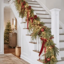 6ft Artificial Christmas Norfolk Pine Garland, High-End Realistic Evergreen Foliage Vine, Faux Pine Needle Hanging Decor, Suitable For Fireplace Mantel, Stairs, Door, Tabletop Centerpiece, Wall, Indoor And Outdoor Holiday Home Decoration - Green - View 6