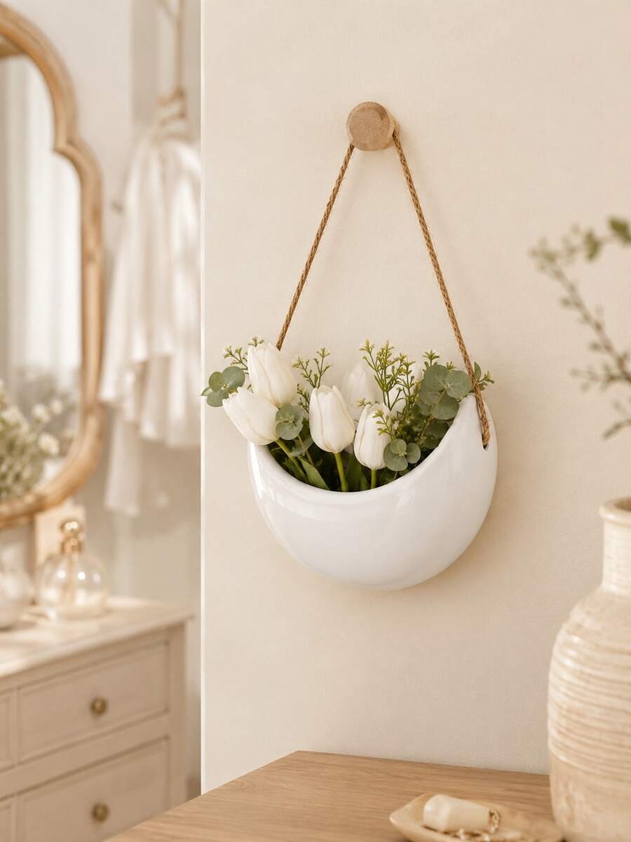 1pc Moon-Shaped Hanging Planter – Wall-Mounted Basket For Green Plants; Balcony & Home Decor Container; Decorative Hanging Ornament; Succulent Planter - A - View 1