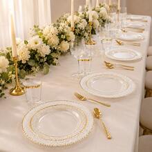 25/50‑Pack Hammered‑Textured Clear Plates With Double Gold Rim, 10.25" & 7.5", Crystal‑Finish Tableware. Ideal Plates For Halloween, Christmas, Easter, Valentine's Day And New Year Parties, Great For Hosts And Home Cooks, Perfect Festive Table Decor. - Transparent - View 4