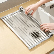 1‑Piece Draining Heat‑Resistant Rack, Holds Tableware And Kitchen Utensils, Can Be Rolled Up For Storage When Not In Use, Saves Kitchen Space, And Fits Most Sinks. - Random Color - View 1