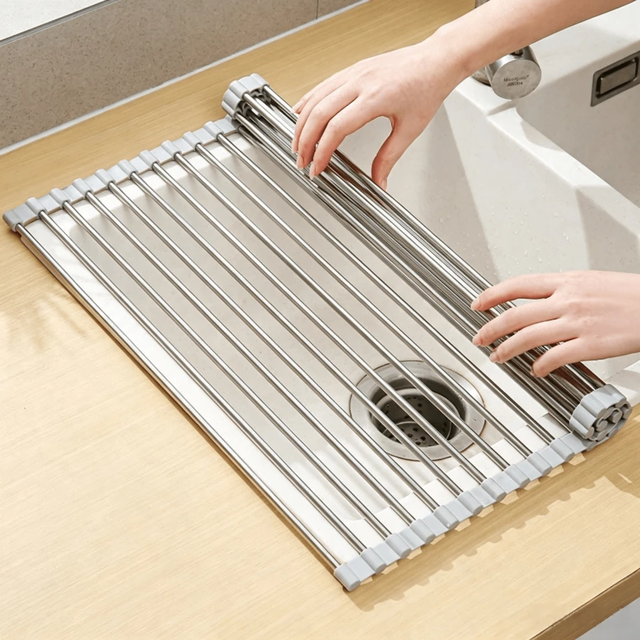 1‑Piece Draining Heat‑Resistant Rack, Holds Tableware And Kitchen Utensils, Can Be Rolled Up For Storage When Not In Use, Saves Kitchen Space, And Fits Most Sinks. - Random Color - View 1