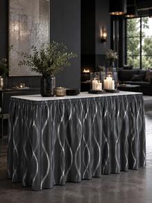 1pc Minimalist Solid Color Daily Table Skirt, Modern Simple Style Polyester Rectangular Table Skirt, Neatly Covers Table Legs And Under-Table Clutter, Combines Decorative And Dust-Proof Functions, Suitable For Dining Room, Kitchen, Living Room, Gathering, Banquet, Party And All-Season Home Decor - Black - View 5