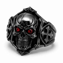 1pc Skull Cross Ring, Unisex Gothic Style Red Eye Skull Ring, Vintage Cross Pattern, Halloween Cosplay Streetwear Party Accessory Gift - Gun Black - View 1