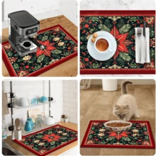 1pc Dish Drying Mat, Coffee Machine Mat, Christmas Holiday Table Mat Style Dish Drying Mat, Exquisite Floral Pattern, Absorbent Tabletop Protection, Suitable For Home Dining Table, Kitchen Counter, Combines Practicality And Holiday Atmosphere, Home Gift, Tabletop Decor - XYLSD-938 - View 11