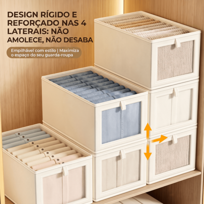 Caixa Organizadora de Guarda-Roupa Dobrável com Tampa e Visor Transparente | Organizador Rígido para Roupas e Calças