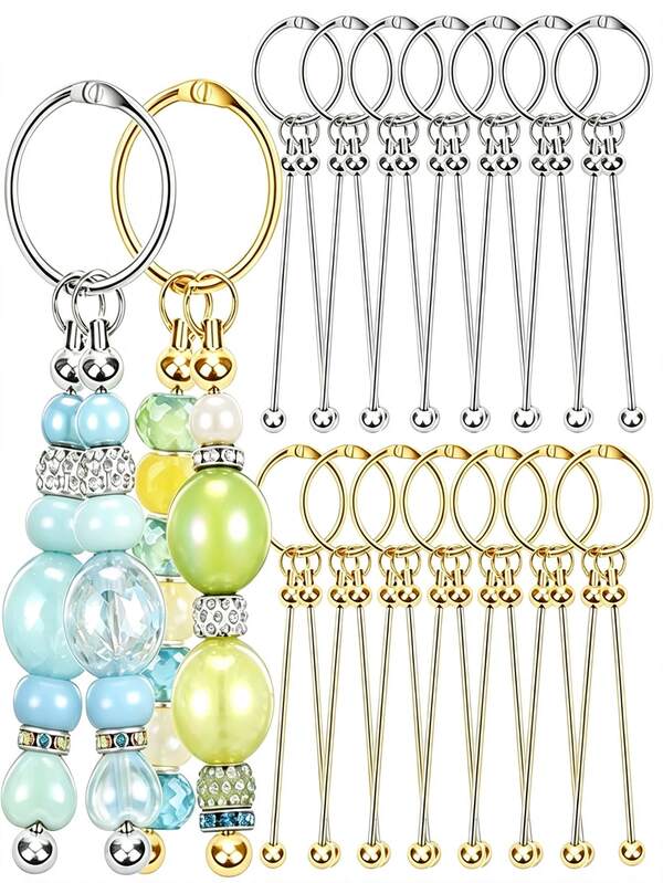 30pcs Openable Beaded Keychain Set, Blank Beads Elegant Keychains, Phone Charms, Bag Chains, Clothing Decoration, Party Favors, DIY Wallet Making