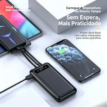 Power Bank Bateria Externa 20000mAh Portátil Carregamento Rápido, 4 Cabos Embutidos Universal para Celulares - Preto - Visão 7