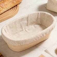 1pc Natural Wicker Bread Fermentation Basket With Liner, Round Or Oval Bread Proofing Bowl, Suitable For Baking Yeast Bread Dough, Restaurant Kitchen Baking Tool - View 4