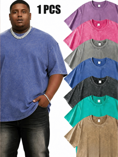 Blank Solid Color Washed Cotton 230GSM Oversized Crew Neck Short Sleeve Basic Unisex Daily Wear Tshirt