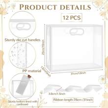 10pcs Clear Plastic Gift Bags With Punch Handle, Reusable, With Ribbon, Suitable For Birthday, Wedding, Bridal Shower, 12 X 10 X 5 Inches (White And Black) - Gift Bag - View 2