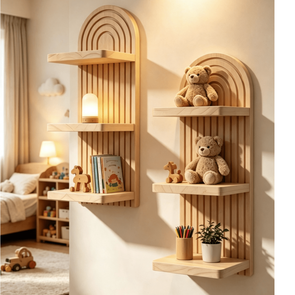 Juego de 1 pieza/2 piezas de marco de pared de madera estilo bohemio extra grande con ondas, estante de pared estilo arcoíris y granja, estante multifuncional para exteriores, fácil instalación, uso en todas las estaciones, estante de almacenamiento montado en la pared de madera, adecuado para decoración de sala de estar, regalos de Navidad y Halloween, adecuado para sala de estar, dormitorio, entrada, tocador