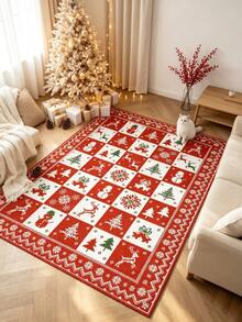 1pc Christmas Theme Red & White Plaid Living Room Rug, Thickened Carpet, Thick Rug, Plush Carpet, Autumn/Winter Carpet, Thickened Carpet, Living Room Rug, Carpet, Living Room Area Rug, Area Small Rug, Mat, Home Decor, Large Living Room Carpet, Round Carpet, Living Room Home Decor, Room Decor, Washable Carpet - Red and White Plaid - View 3