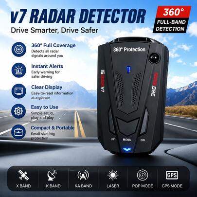 Receptor de señal de coche de 360 grados de rango completo, detector de advertencia de vehículo multibanda con pantalla digital LED, filtro de ruido inteligente, accesorio de coche compacto para tablero de instrumentos para autopista y conducción diaria