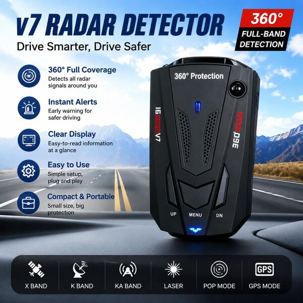 Omnidirectional 360° Car Multi‑Band Signal Detector, Digital LED Display Vehicle Warning Receiver, Noise Filter Compact Dashboard Auto Gadget For Road Trip Daily Driving