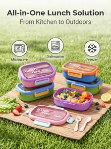 1000ml Leak-Proof Divided Lunch Box With Handle, Reusable, Airtight Fresh-Keeping, Includes Utensil Set, Suitable For Office Workers, Camping, Hiking And Back To School Season, Microwave And Dishwasher - Multicolor - View 9