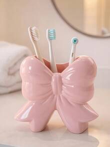 1pc Elegant Bow Design Makeup Brush Holder, Suitable For Vanity Tabletop, Cute Princess Style Cosmetic Storage Display Rack, Can Hold Brushes, Pencils, Lipsticks, Bedroom Bathroom Office Desk Decor Storage Bin - Multi-color 1 - View 5