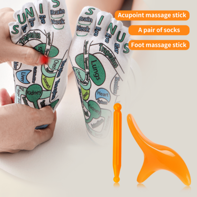 INYUSUN Bastão de Massagem para os Pés, Meias de Cinco Dedos, Meias de Saúde e Bem-Estar, Meias Criativas de Acupressão, Meias de Acupressão para os Pés, Meias de Pressão e Bastão de Massagem para Aliviar a Fadiga dos Pés, Bastão de Massagem para os Pés
