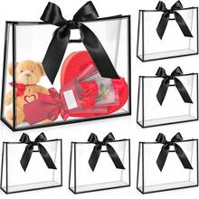 10pcs Clear Plastic Gift Bags With Punch Handle, Reusable, With Ribbon, Suitable For Birthday, Wedding, Bridal Shower, 12 X 10 X 5 Inches (White And Black) - Gift Bag - View 8